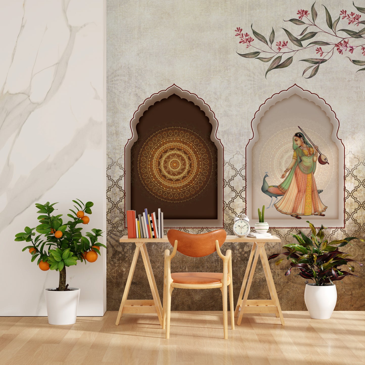 Rich Indian vintage Rajasthani Wallpaper | Peel and Stick | Removable