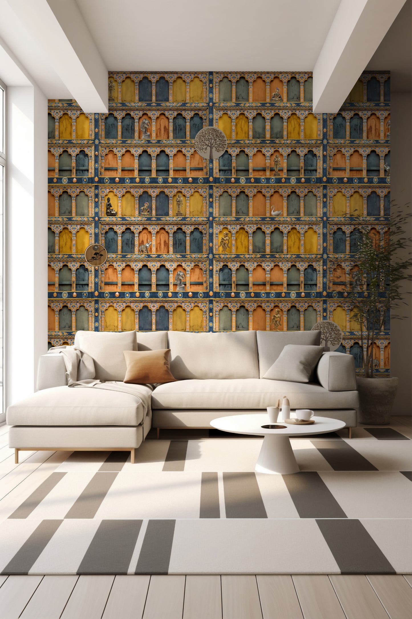 Handcrafted Jharokha Art Peel-and-Stick Wallpaper for Indian Elegance