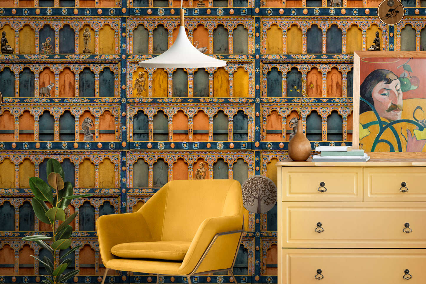 Handcrafted Jharokha Art Peel-and-Stick Wallpaper for Indian Elegance