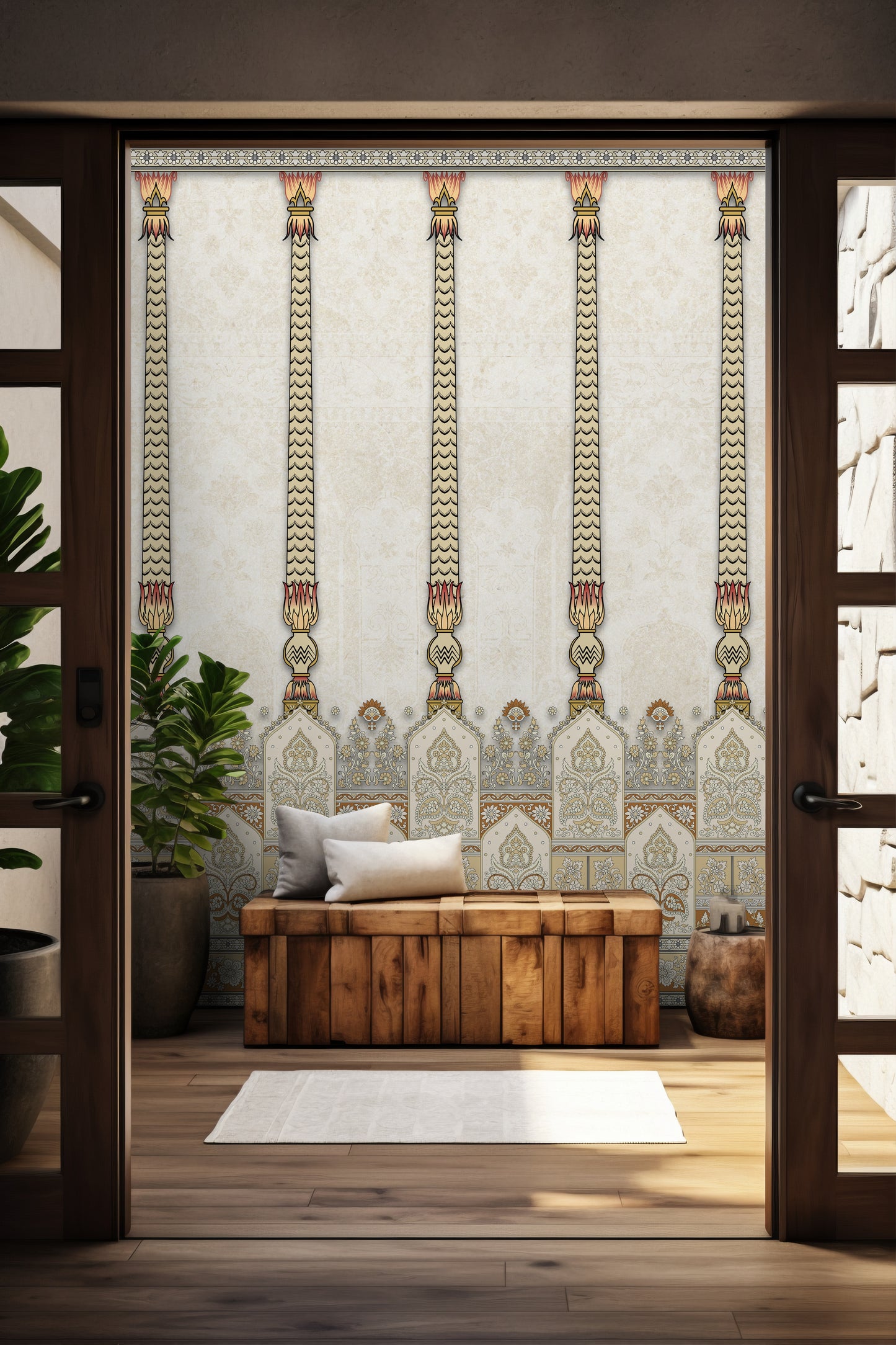 Indian Column Wallpaper - Luxury Pillar Art, A Timeless Artistic Wallposter for Indian Home Decor