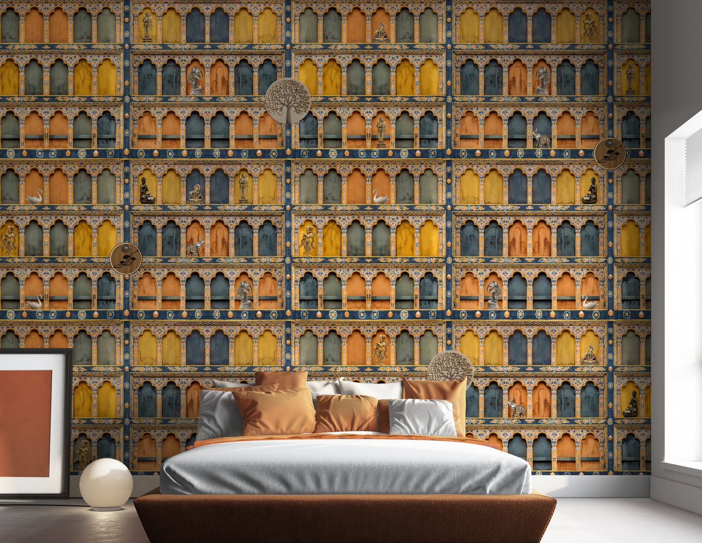 Handcrafted Jharokha Art Peel-and-Stick Wallpaper for Indian Elegance