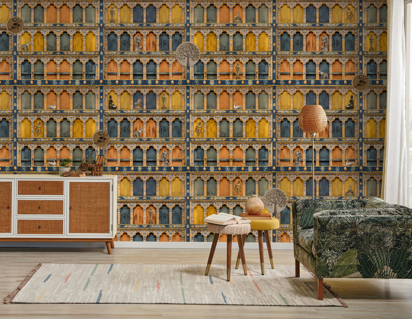 Handcrafted Jharokha Art Peel-and-Stick Wallpaper for Indian Elegance