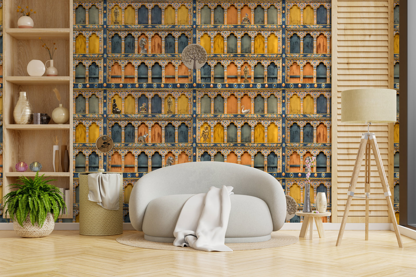 Handcrafted Jharokha Art Peel-and-Stick Wallpaper for Indian Elegance